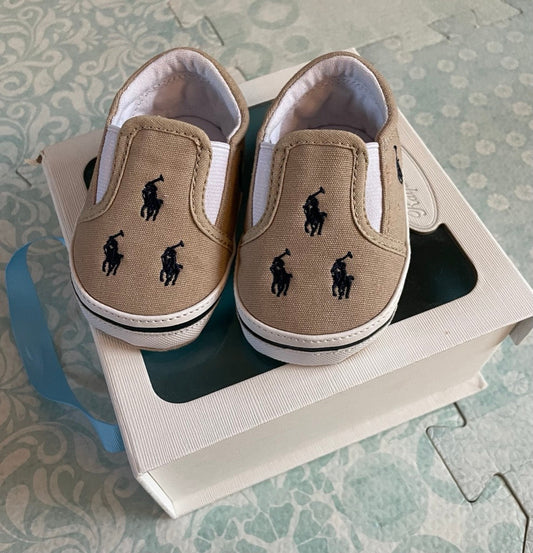 #57 Boys Ralph Lauren Canvas crib shoe size 2