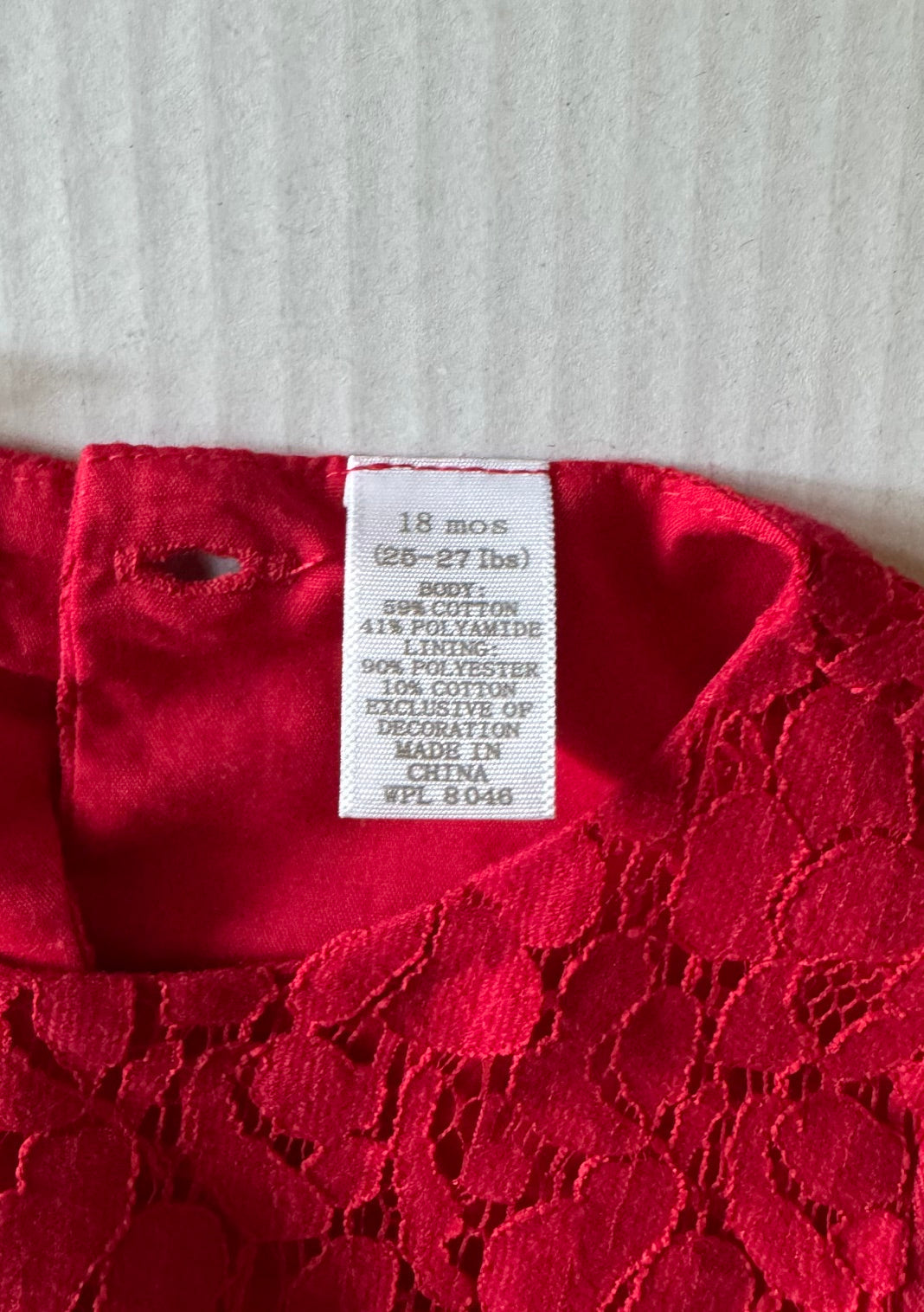 #129 First Impressions 18 Month Red Lace Dress