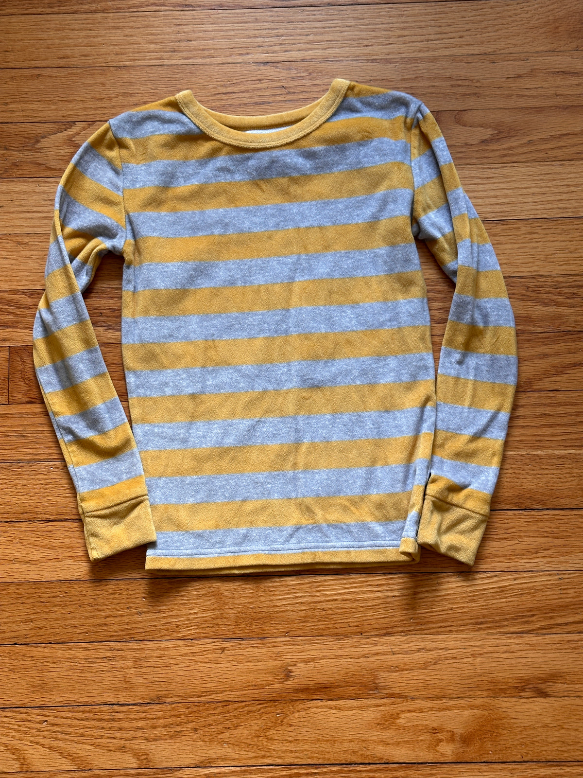 #163 Cat & Jack Super Soft Yellow & Gray Stripe Pajamas - size 8 - EUC
