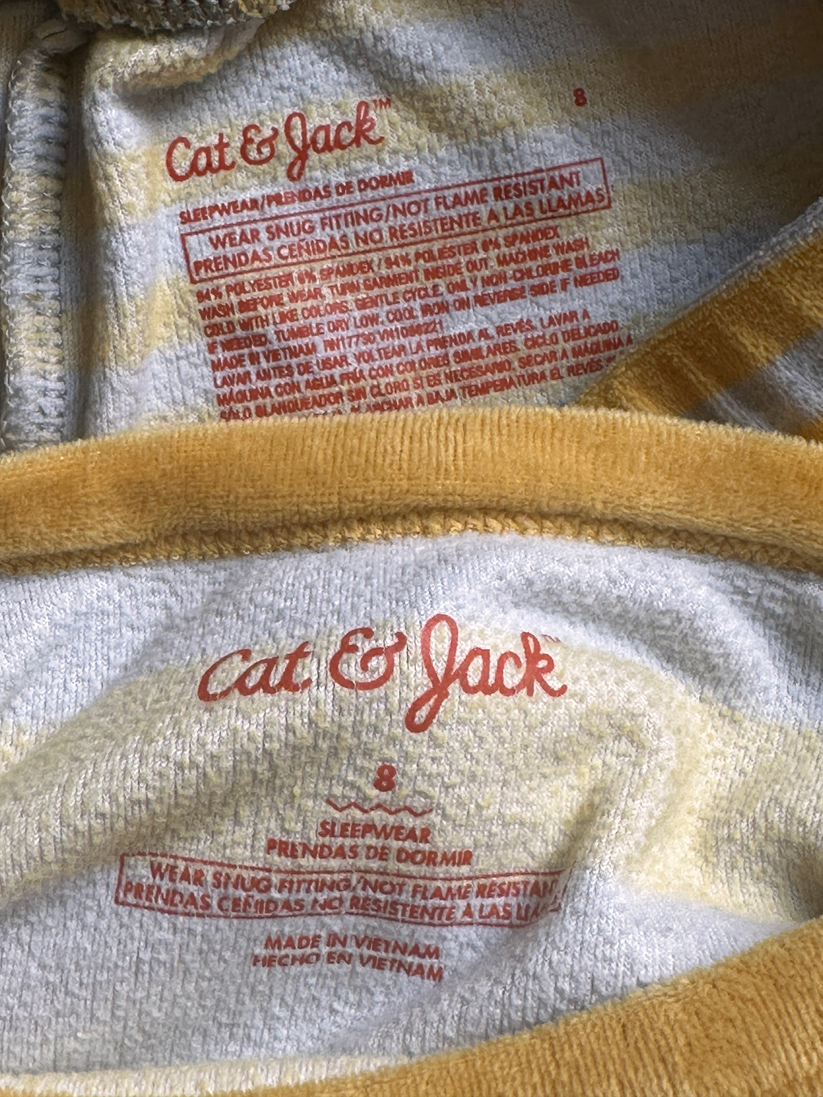 #163 Cat & Jack Super Soft Yellow & Gray Stripe Pajamas - size 8 - EUC