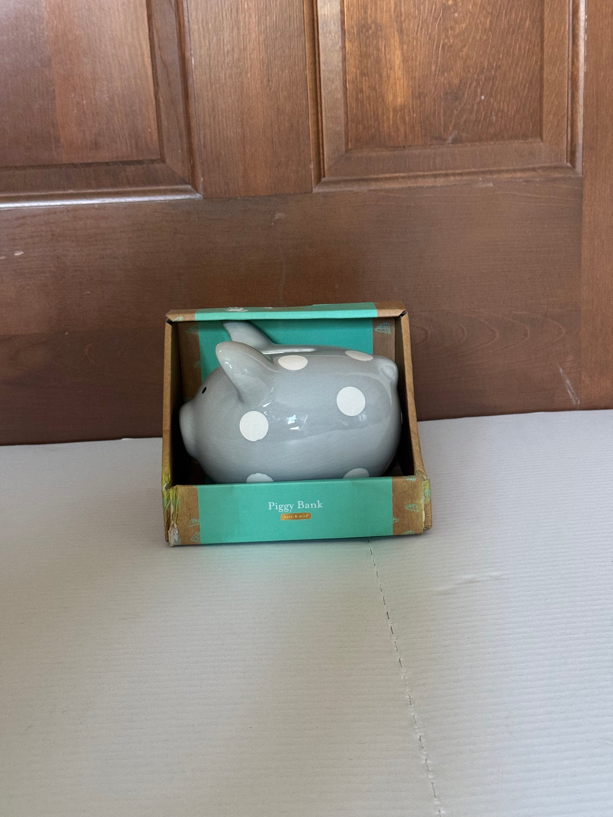 Seller #129 Gray with White Polka Dot Piggy Bank