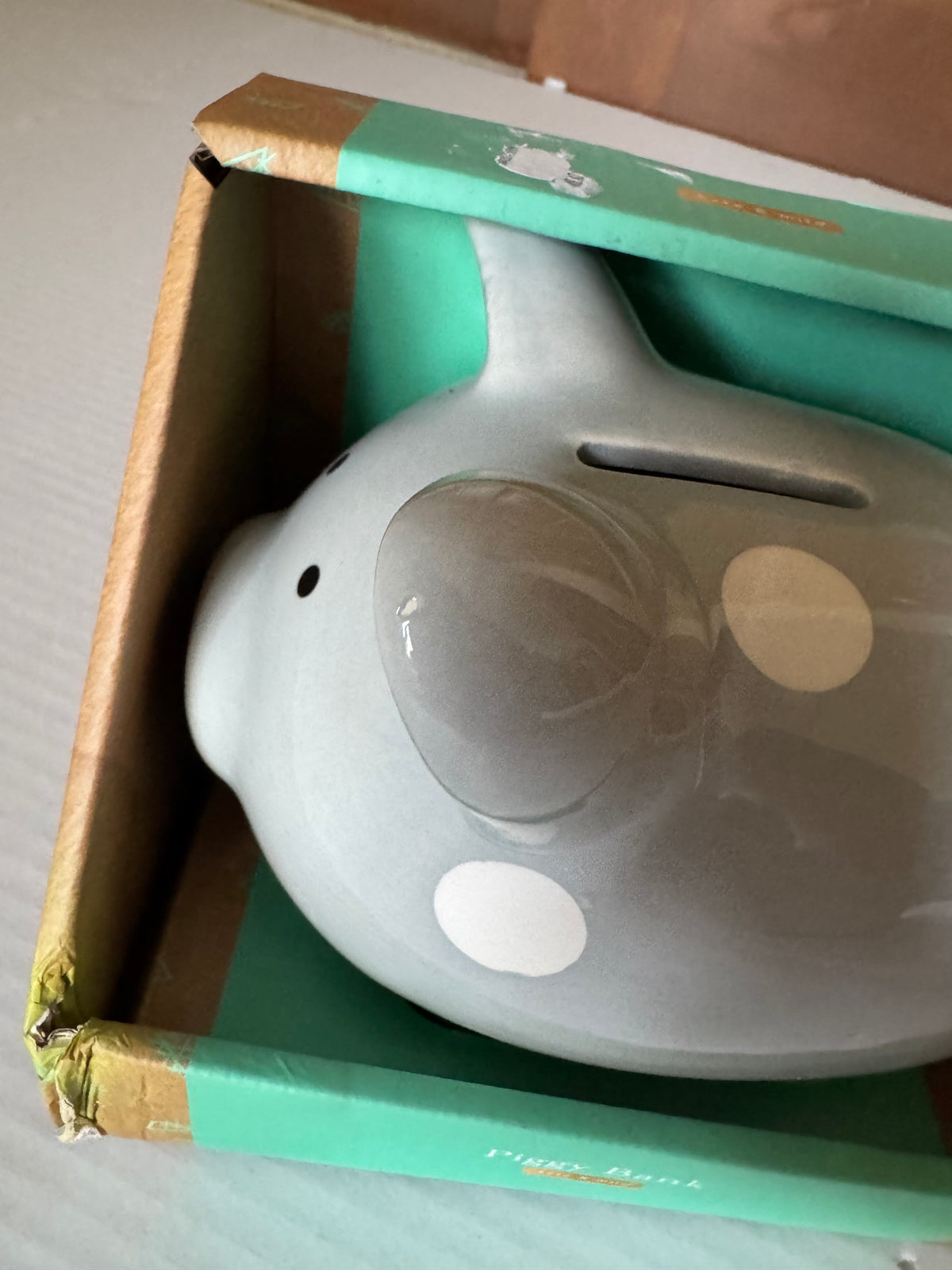 Seller #129 Gray with White Polka Dot Piggy Bank