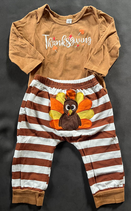Seller #13 gender neutral size 70 (6-12 months) Thanksgiving two piece outfit with turkey bottom