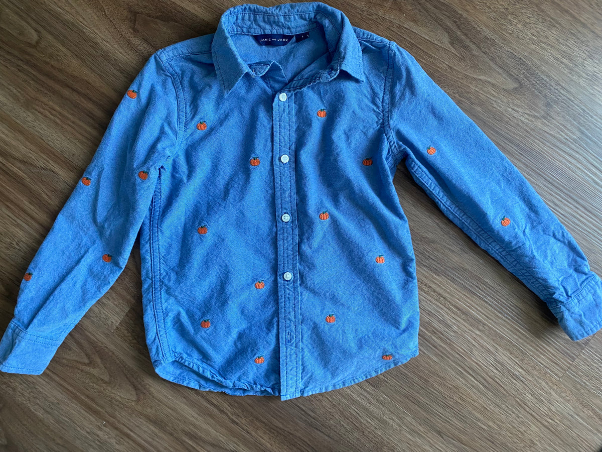 #59 Janie and Jack boys 6 pumpkin embroidered shirt