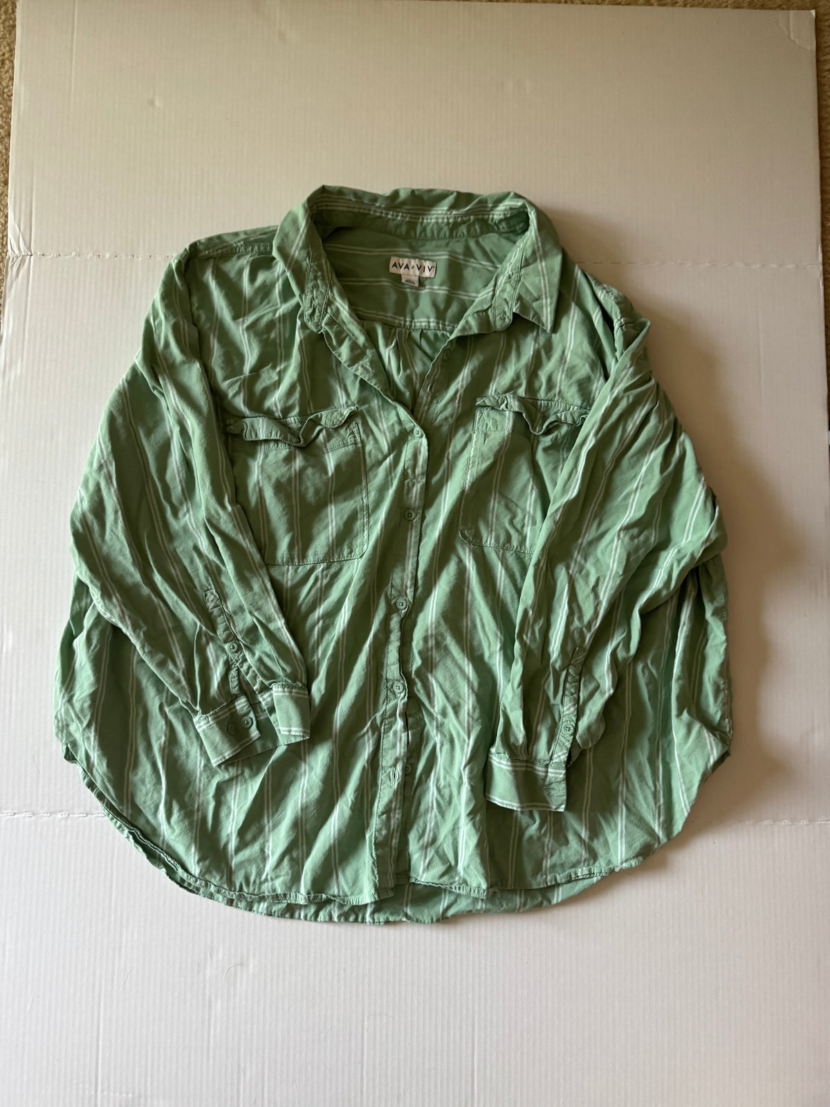 Seller #129 - EUC Ava & Viv 3X Green Striped Button Down Shirt
