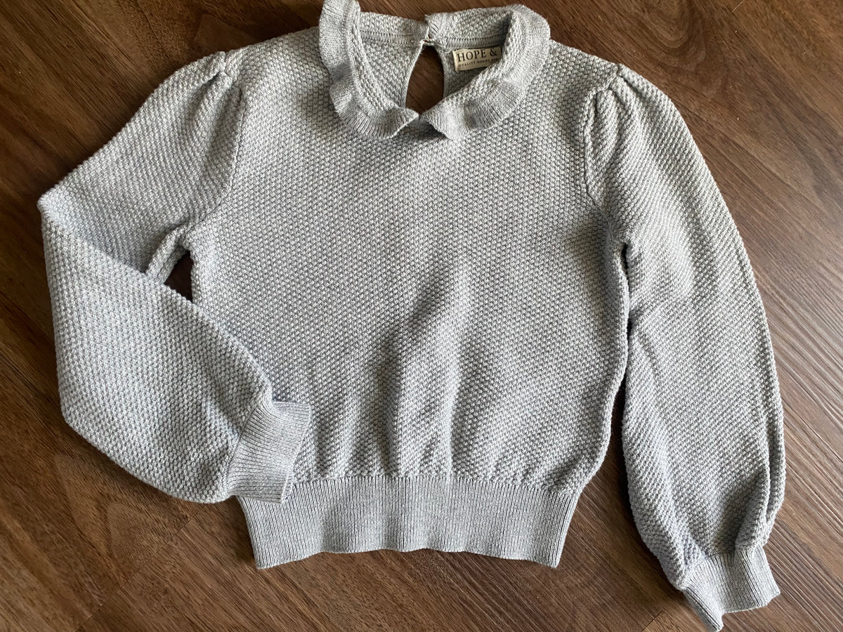 #59 Hope and Henry girls XXS gray sweater with Peter Pan collar