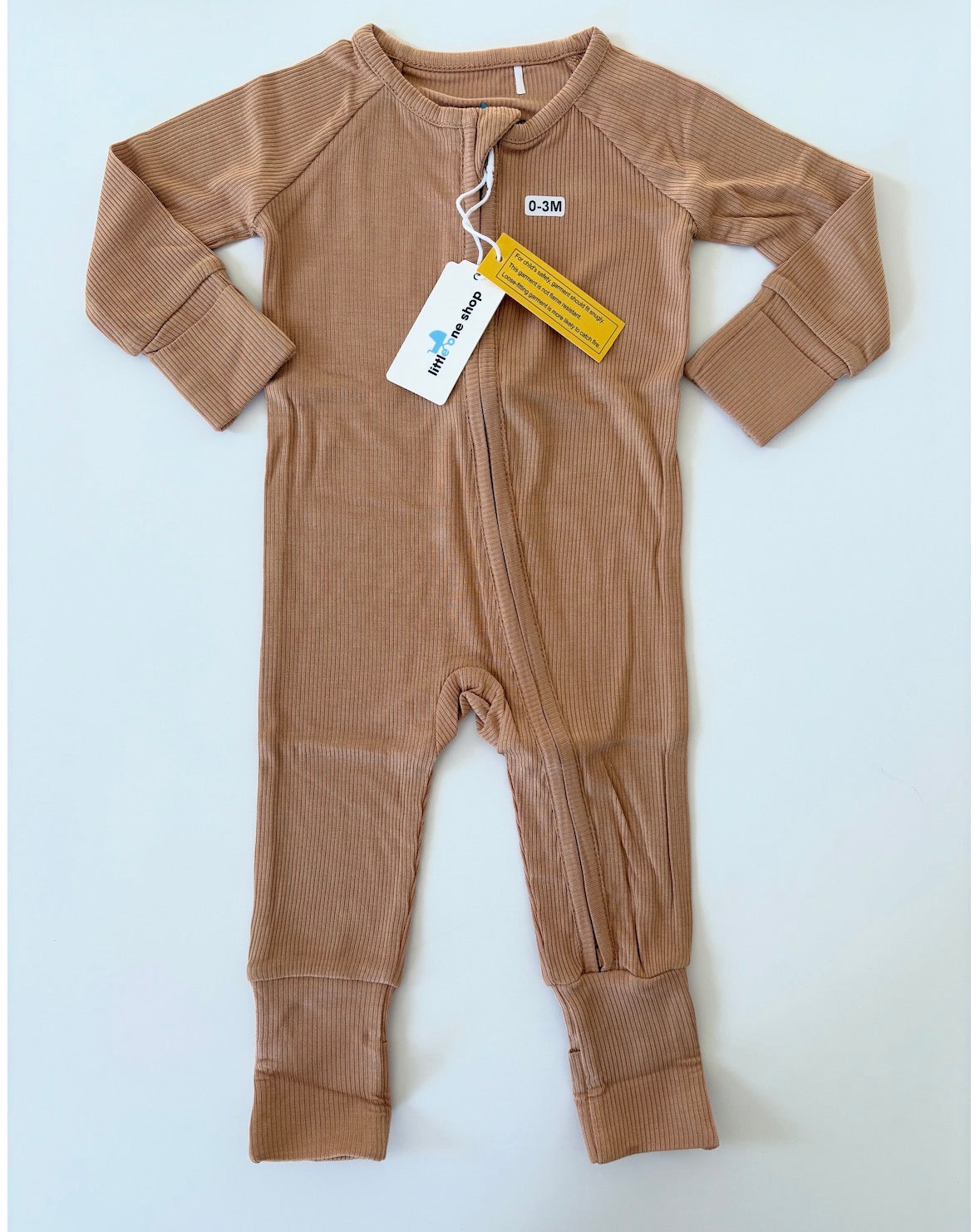 Seller #105 - NWT Girls/Boys/Gender Neutral 0-3 Month Tan Ribbed Little One Shop Bamboo Zippy