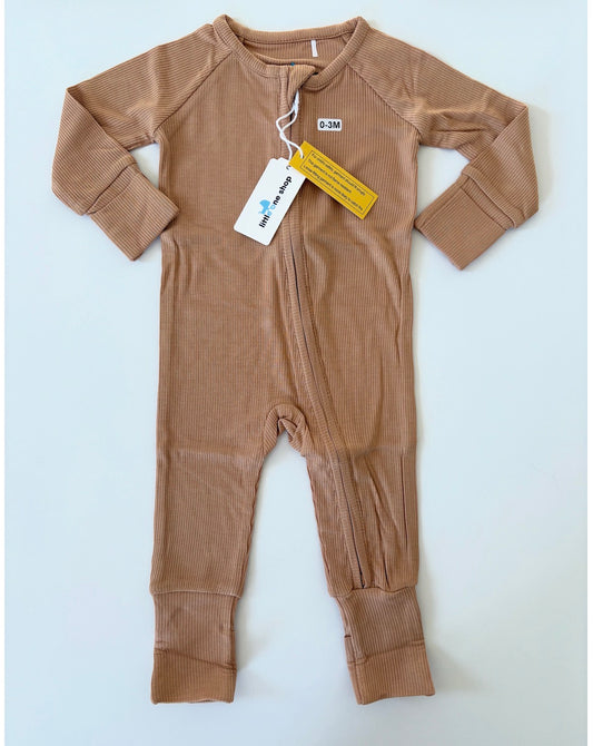 Seller #105 - NWT Girls/Boys/Gender Neutral 0-3 Month Tan Ribbed Little One Shop Bamboo Zippy
