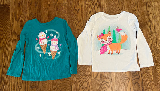 #33 Girls 4T The Children’s Place Long Sleeve Bundle (2) Snowmen Cones, Fox