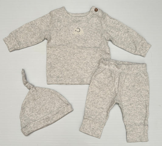Carters 3m Gray Elephant Longsleeve + Pants Outfit with Hat Gender Neutral/Boy/Girl