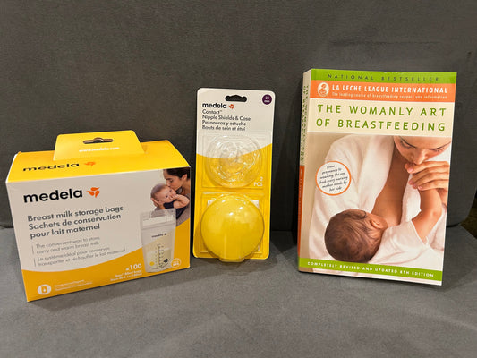 Seller 128 - Nursing Supplies Bundle - Milk Storage Bags, Nipple Shield and Book