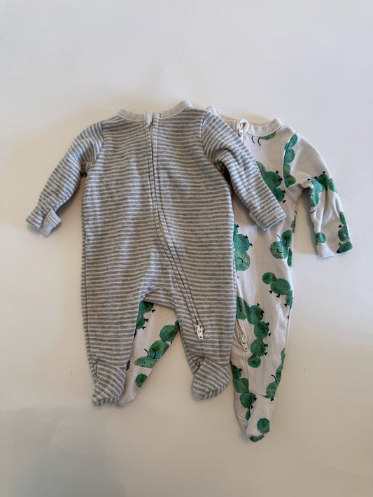 #78 REDUCED Old Navy Caterpillar and Striped Pajamas Gender Neutral Newborn