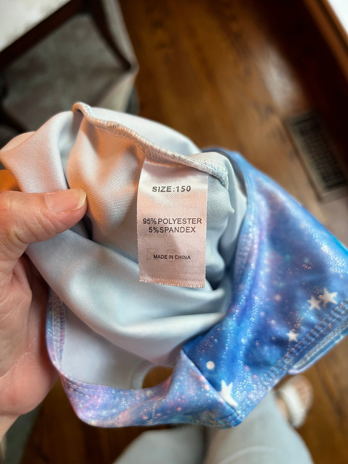 Seller #115 - Girls Size 150 (10-12) Gymnastics Leotard, Blue/Pink with Stars, VGUC