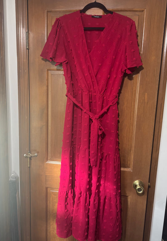 Seller #129 Size L Red Faux Wrap Dress
