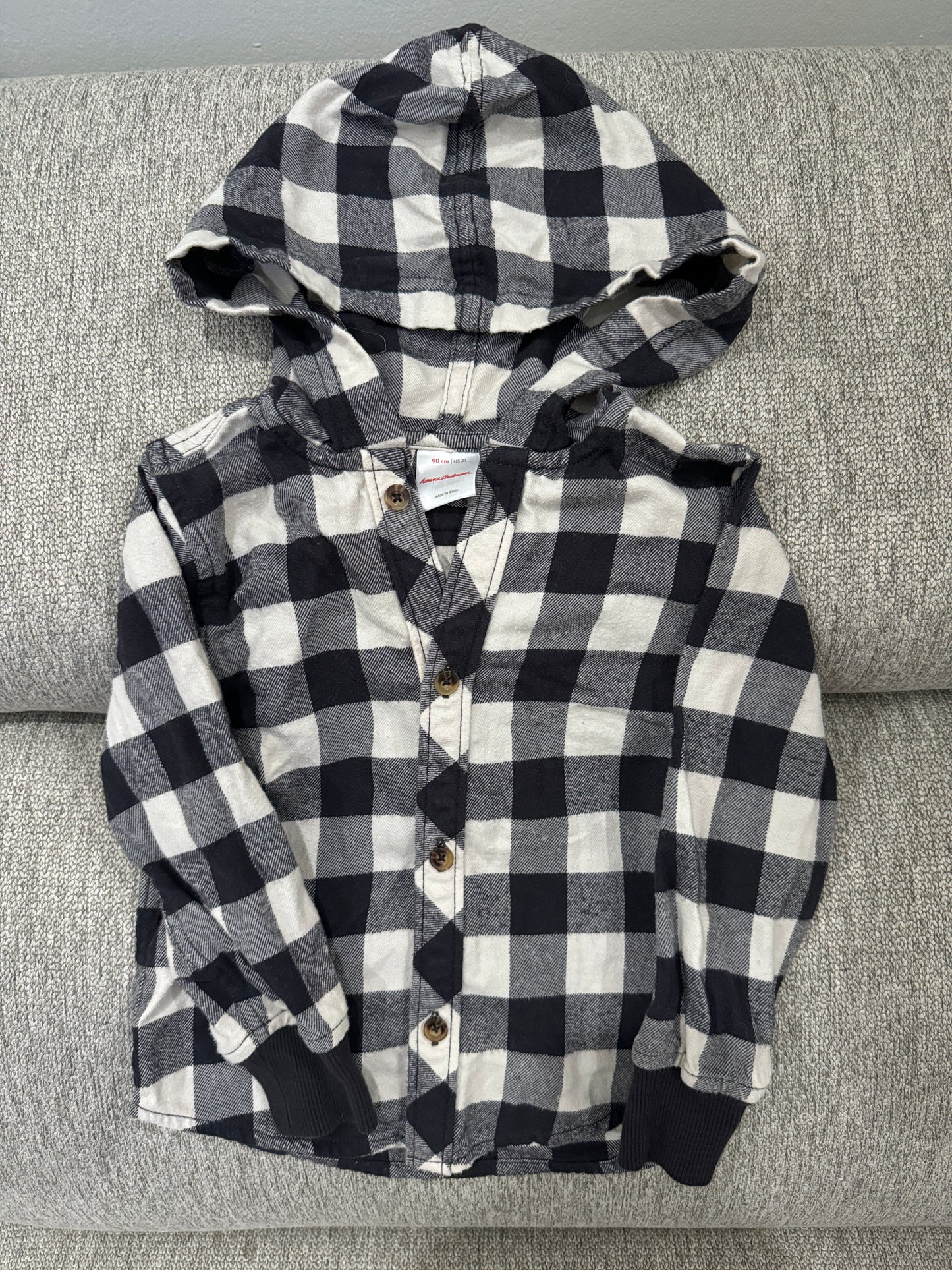 #59 Hanna Andersson Hoodie button-down (Black/white buffalo print) - Boys 3T