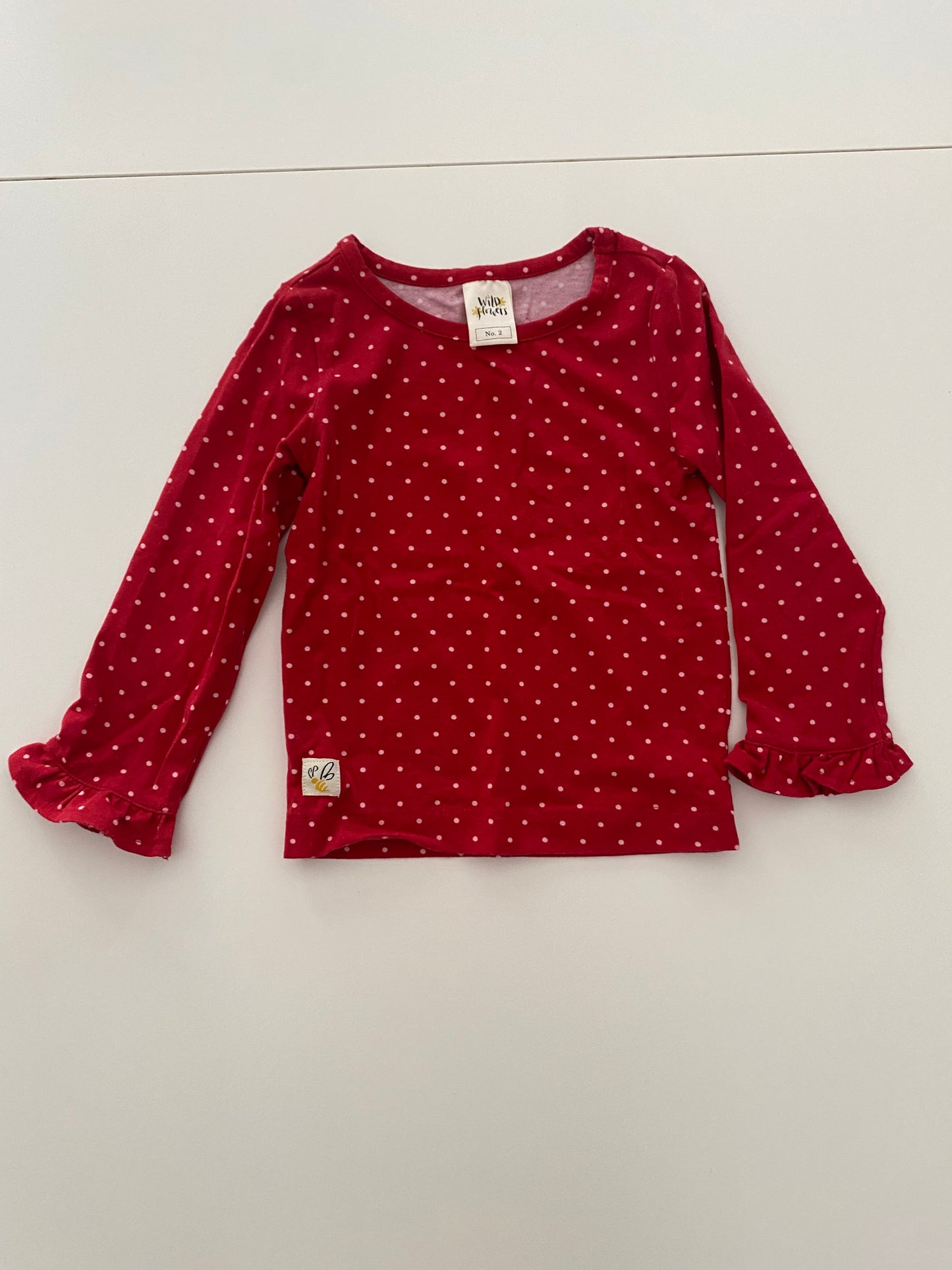 #84B-Girls 18-24M, Wild Flowers red and white dot and Ruffle Butts white/red stripe long sleeved shirt bundle, VGUC