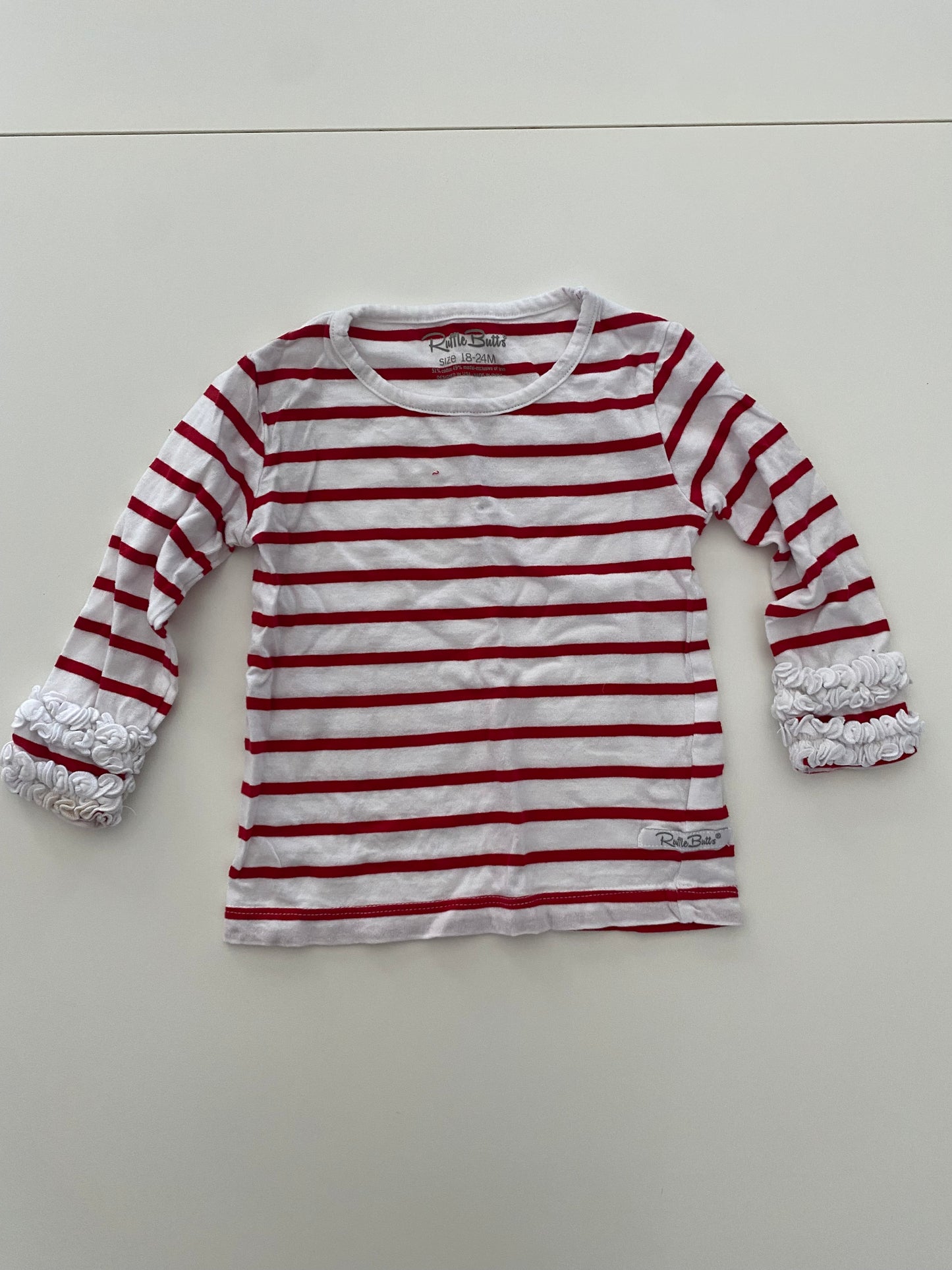 #84B-Girls 18-24M, Wild Flowers red and white dot and Ruffle Butts white/red stripe long sleeved shirt bundle, VGUC