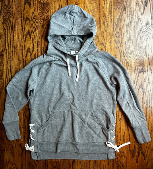 Seller #115 - Gap Women’s M Gray Hooded Sweatshirt with Lace Up Detailing, GUC