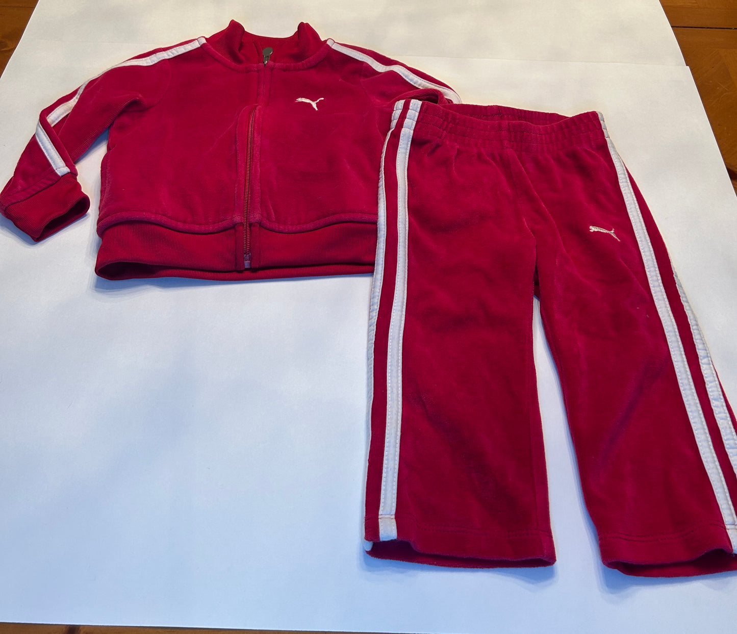 #28-Girls-12-18 Months-Puma-Pink Velour Tracksuit