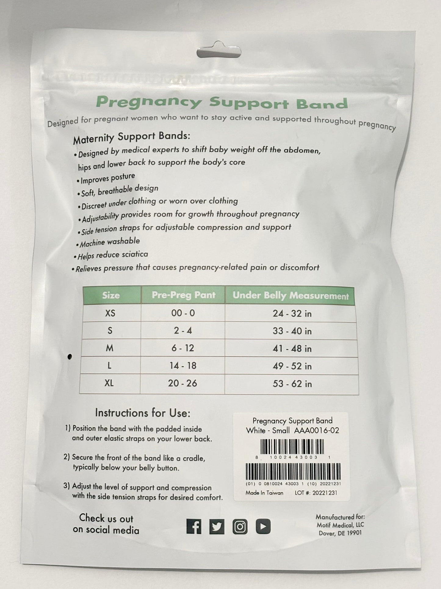 #132 -  REDUCED - Motif: Pregnancy Support Band, Size S - NEW