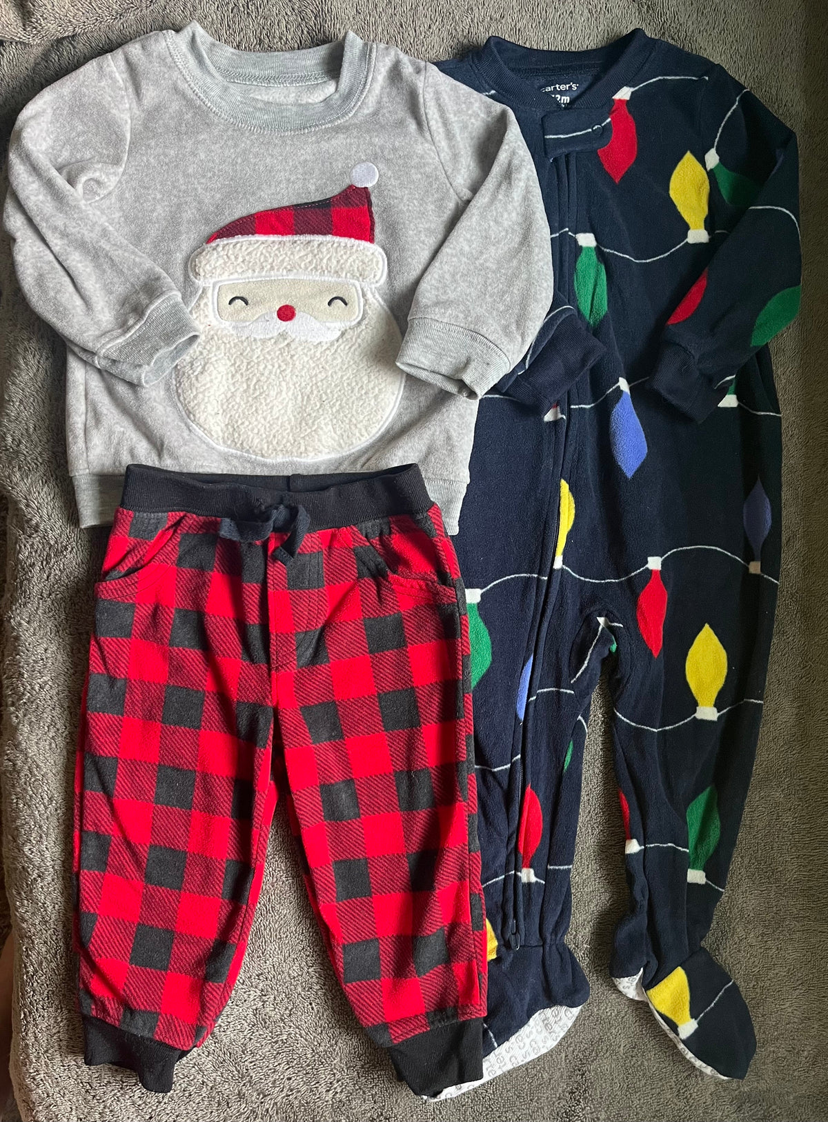 Seller #13 Carter’s boys 12 months fleece Christmas pajamas bundle