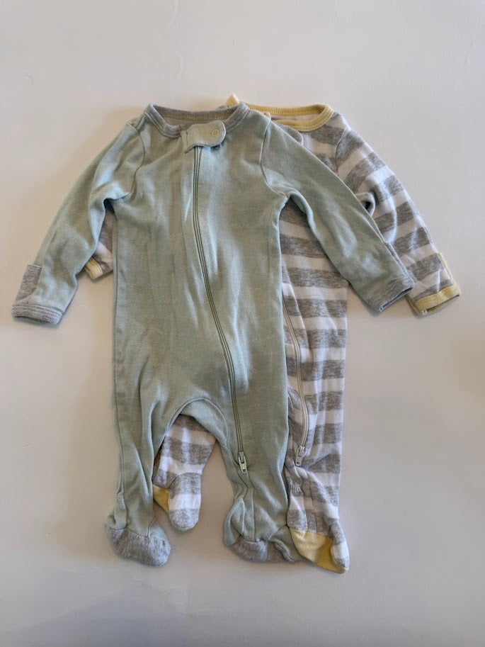 #78 REDUCED Cloud Island 2 Piece Green and Stripe Gender Neutral Pajamas 3M