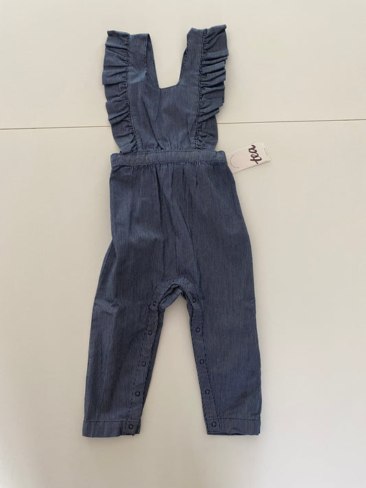 #117, Girls 18-24M,Tea Navy/white striped ruffle romper,  NWT