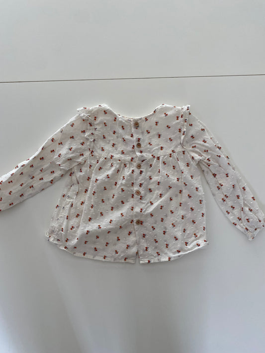 #84B-Girls 2-3 year, Zara orange floral print cream colored blouse, VGUC