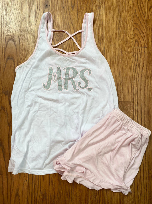 Women’s Medium “Mrs” bridal Pink + White Pajama set