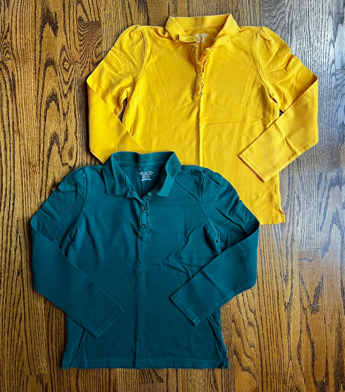 Seller #115 - Children’s Place Girls L (10/12) Set of 2 Long Sleeve Polos (Yellow & Dark Green), VGUC