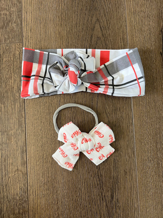 #173-Ohio State infant girl headband bows