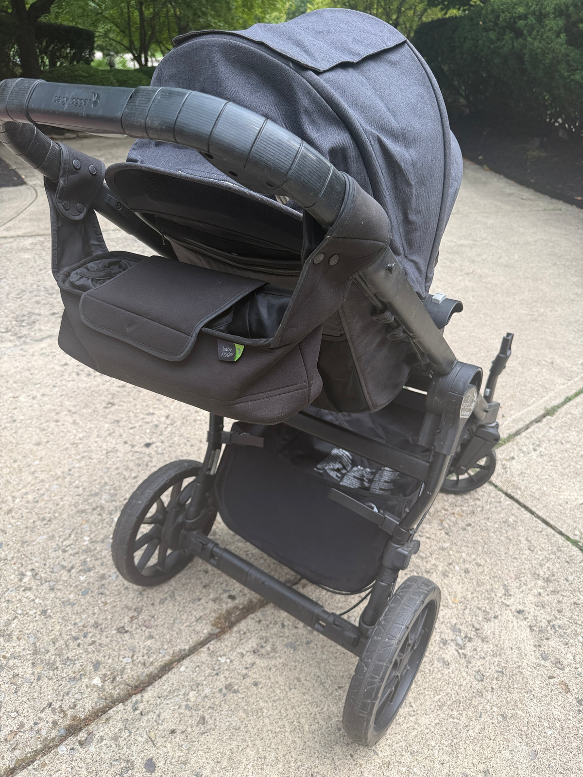 #87 baby jogger city select lux stroller with attachments and second seat, snack tray, and parent console