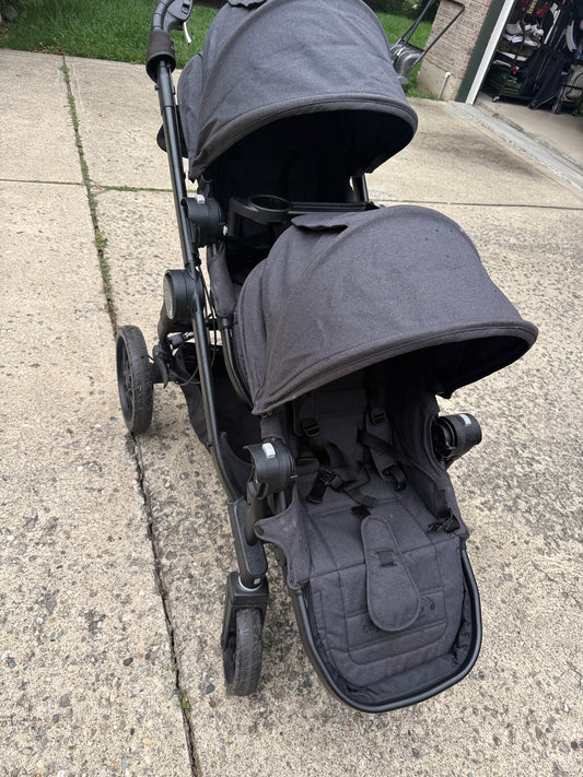 #87 baby jogger city select lux stroller with attachments and second seat, snack tray, and parent console