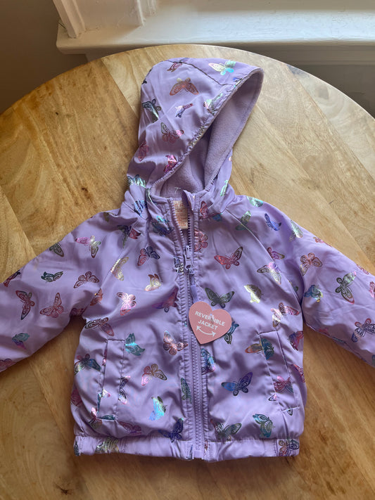 #97- Sweet Stories 12M NWT Reversible Purple Butterfly Fleece Lined Jacket