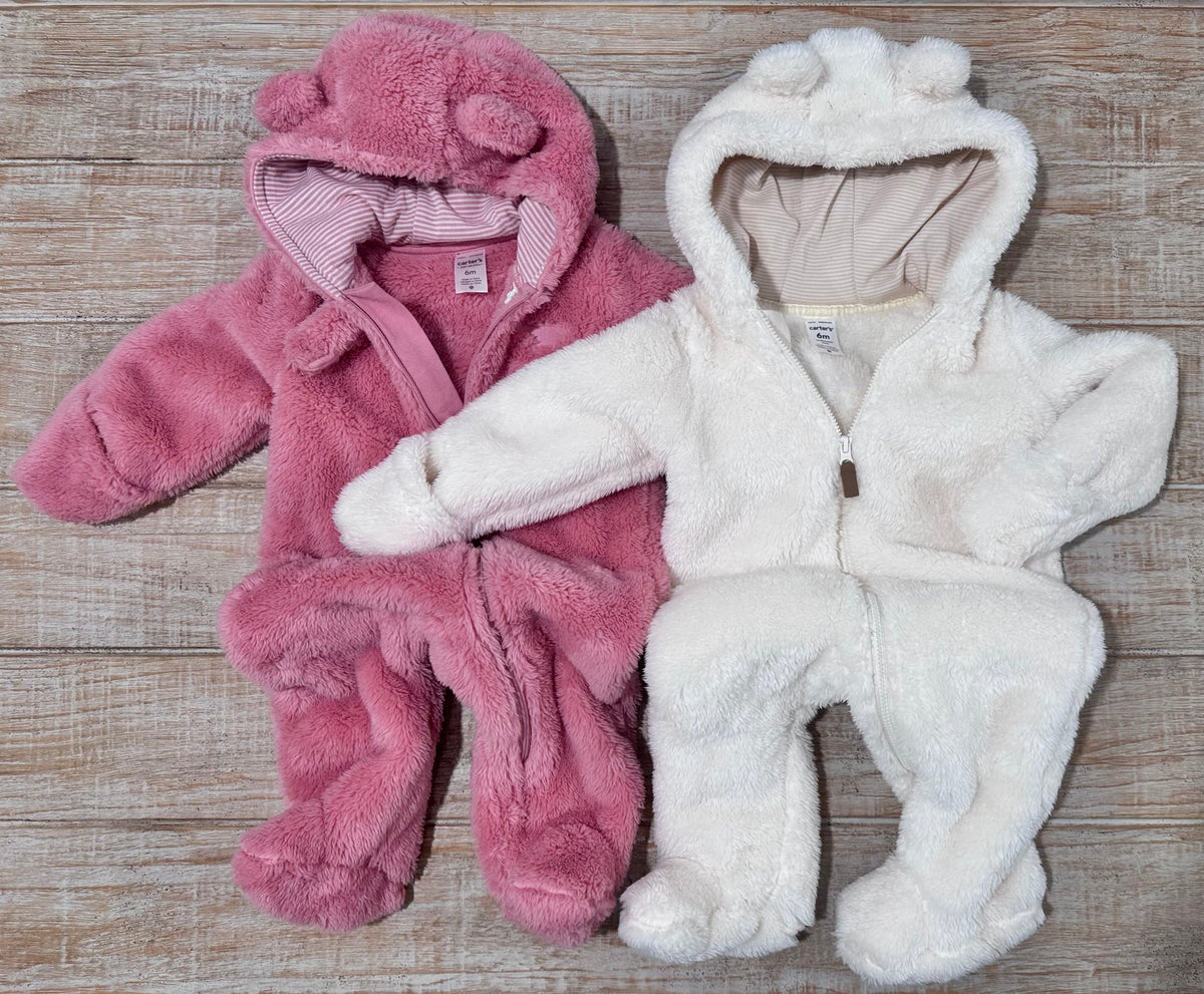 #108 Set of 2 Carters Fleece Lined Zipper Bunting Size 6M EUC