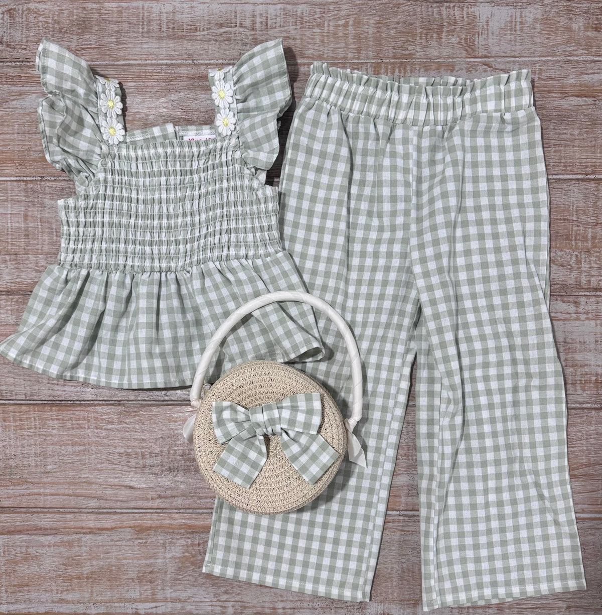 #108 Floral Gingham 3-piece Set Size 3T *Sister Matching*