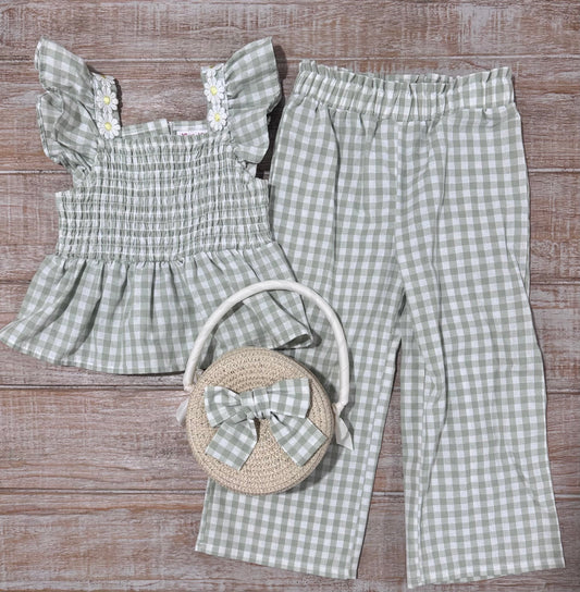 #108 Floral Gingham 3-piece Set Size 3T *Sister Matching*