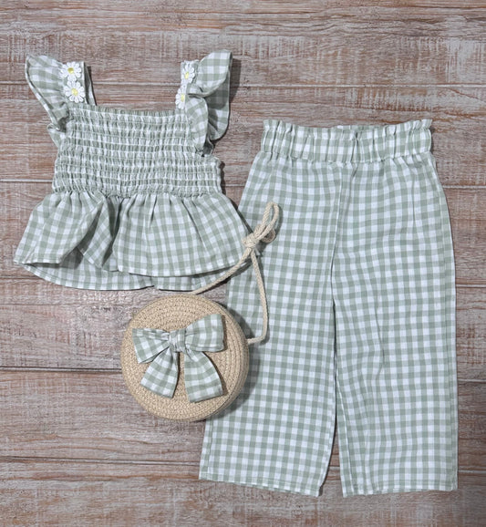 #108 Floral Gingham 3-piece Set Size 12M *Sister Matching*