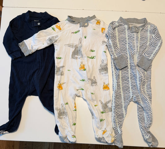 #93 Burts Bees organic cotton sleep-and-play footie bundle (3) size 3-6 months