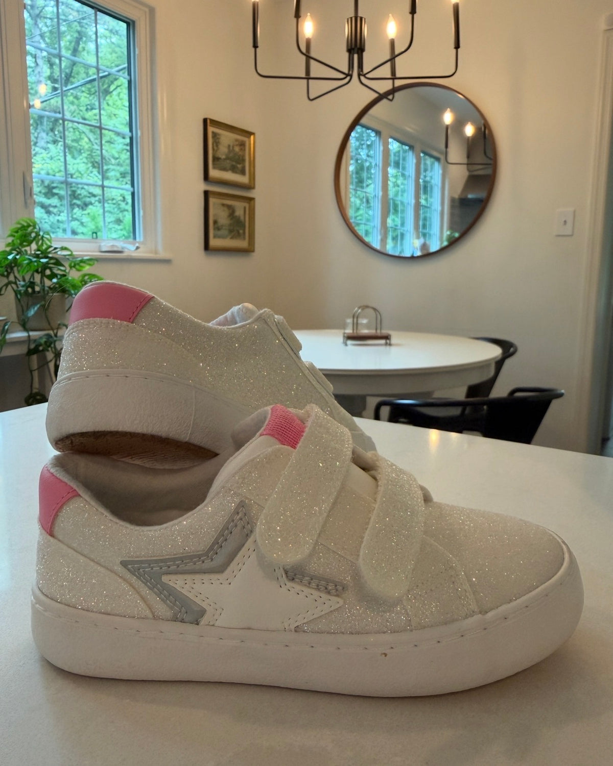 #9 Girls Shoes Size 11 Sparkly White Velcro • Worn Twice