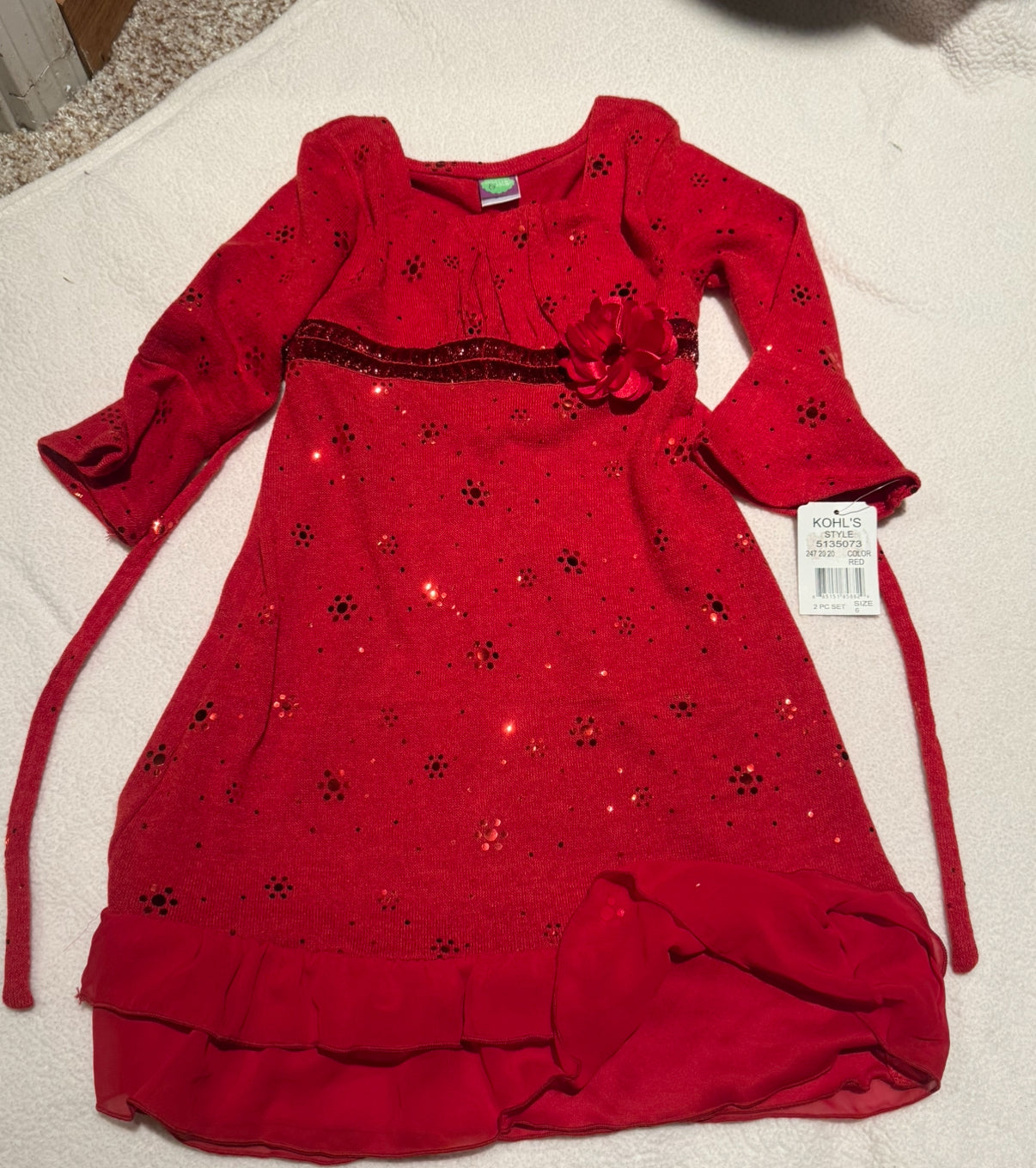 136 NWT size 6 girls red glitter dress
