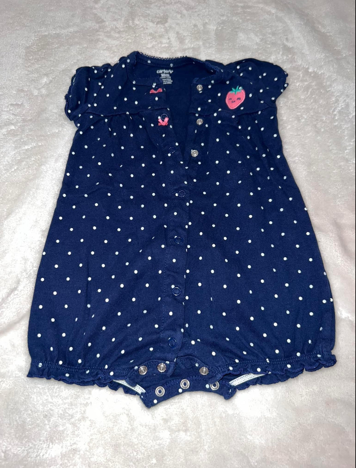 18mon carters bubble, blue and with white polka dots