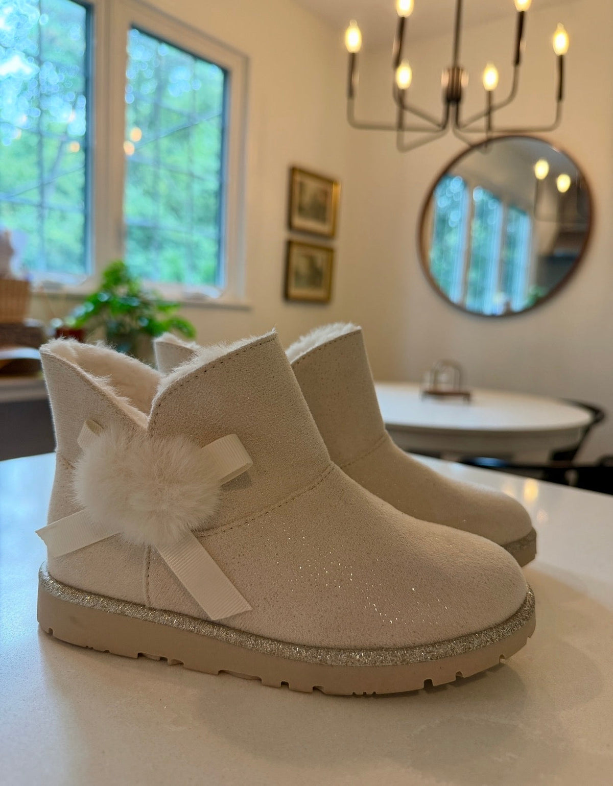 #9 Girls Size 12 Light Tan/Cream Fuzzy Boots • Worn Once