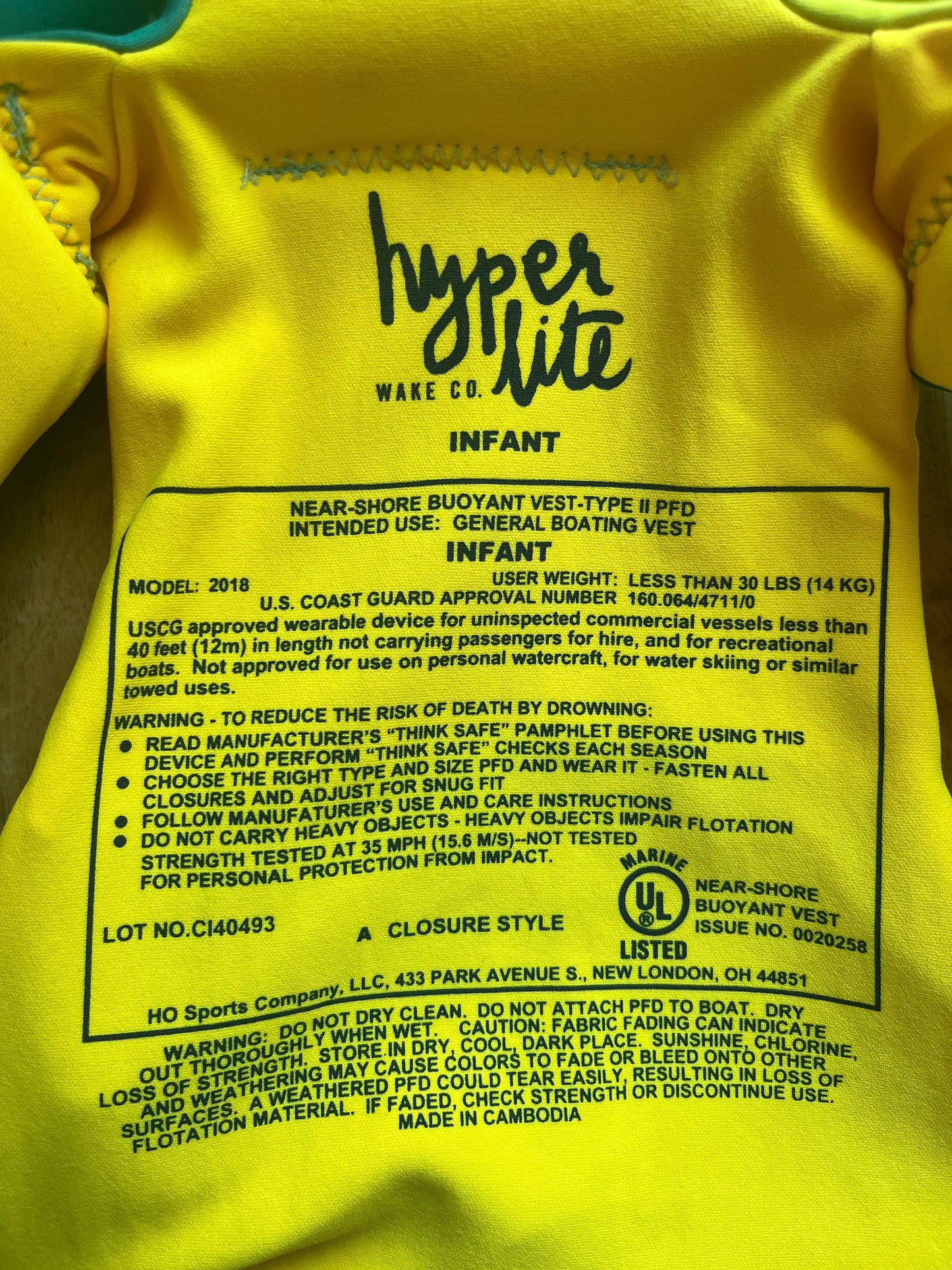 #97-Hyperlite Infantr Life Vest - Less than 30lb