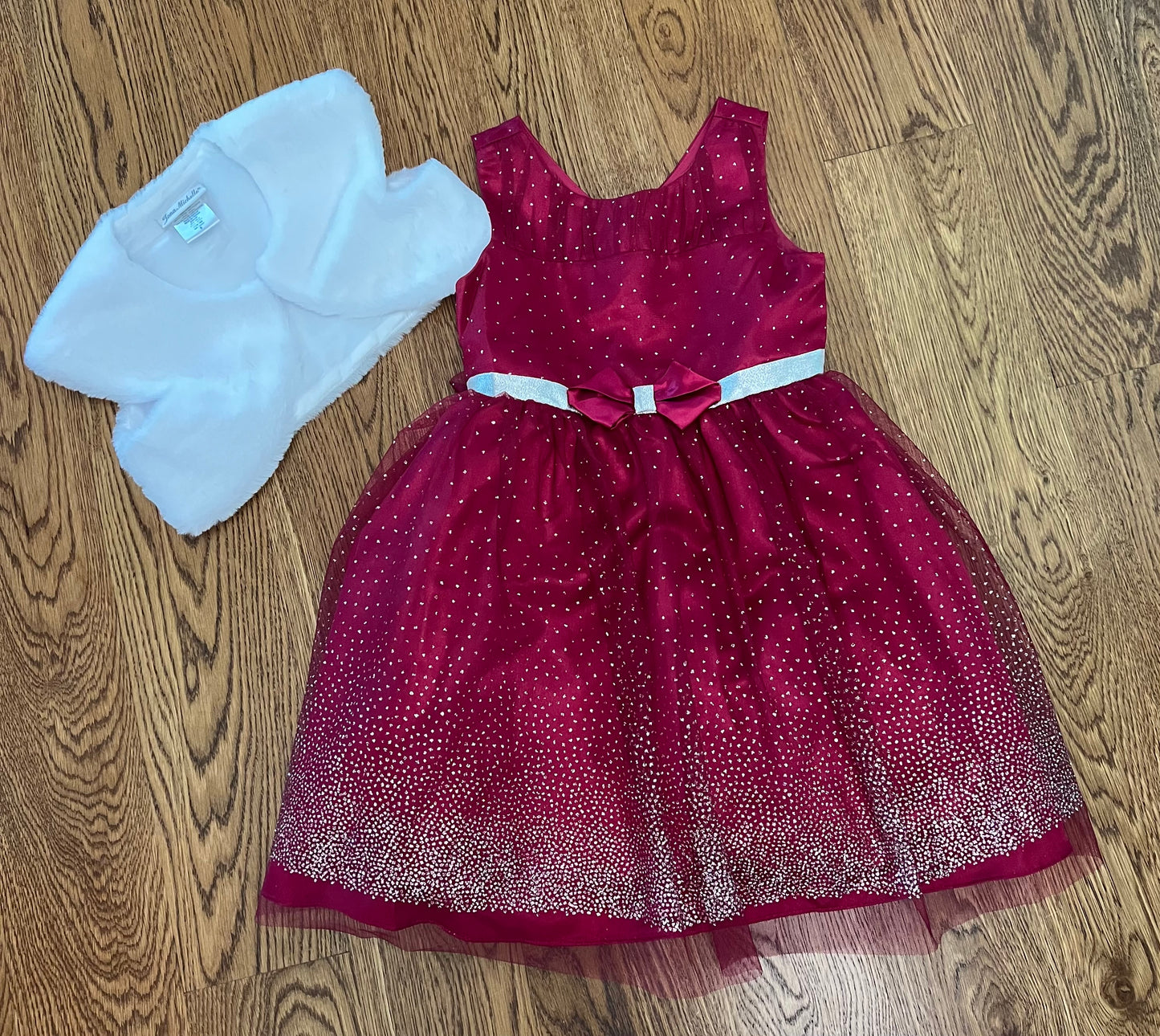 #33 Girls 5T Red Sparkle Dress with White Shaw (Holiday, Christmas)