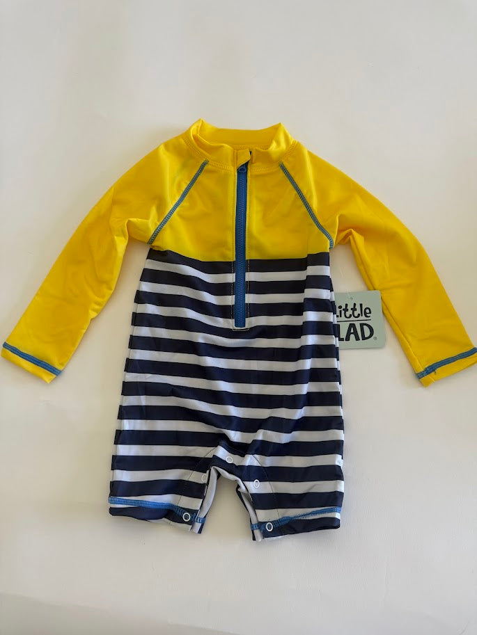 #78 REDUCED Little Lad NWT Stripe Long Sleeve Swim Suit with Hat Boys Size 18M