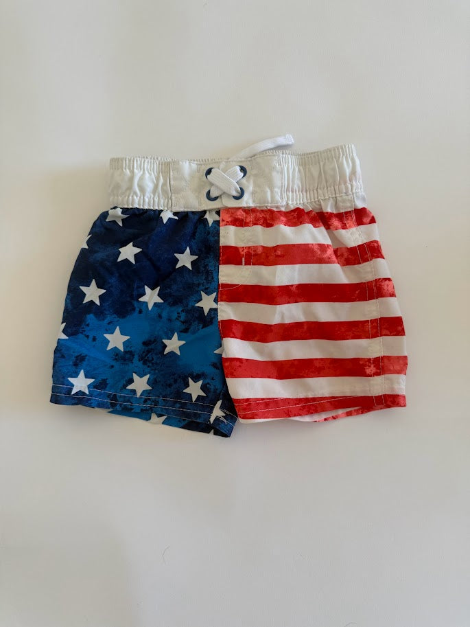 #78 REDUCED Cat & Jack American Flag Swim Trunks Boys 12M