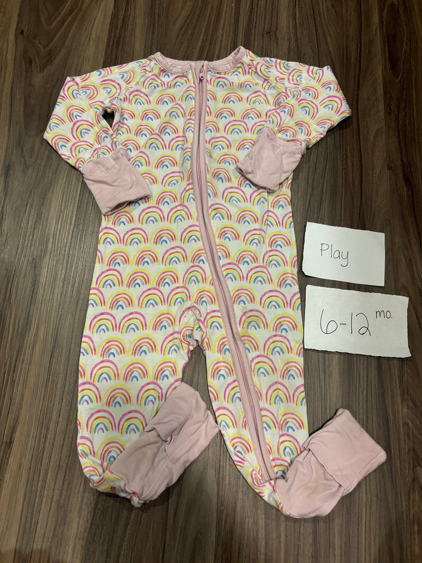 #98B - 6-12 Mo - Little Sleepies - Rainbows Convertible Zippy PLAY (See additional pic for small stain near zipper)