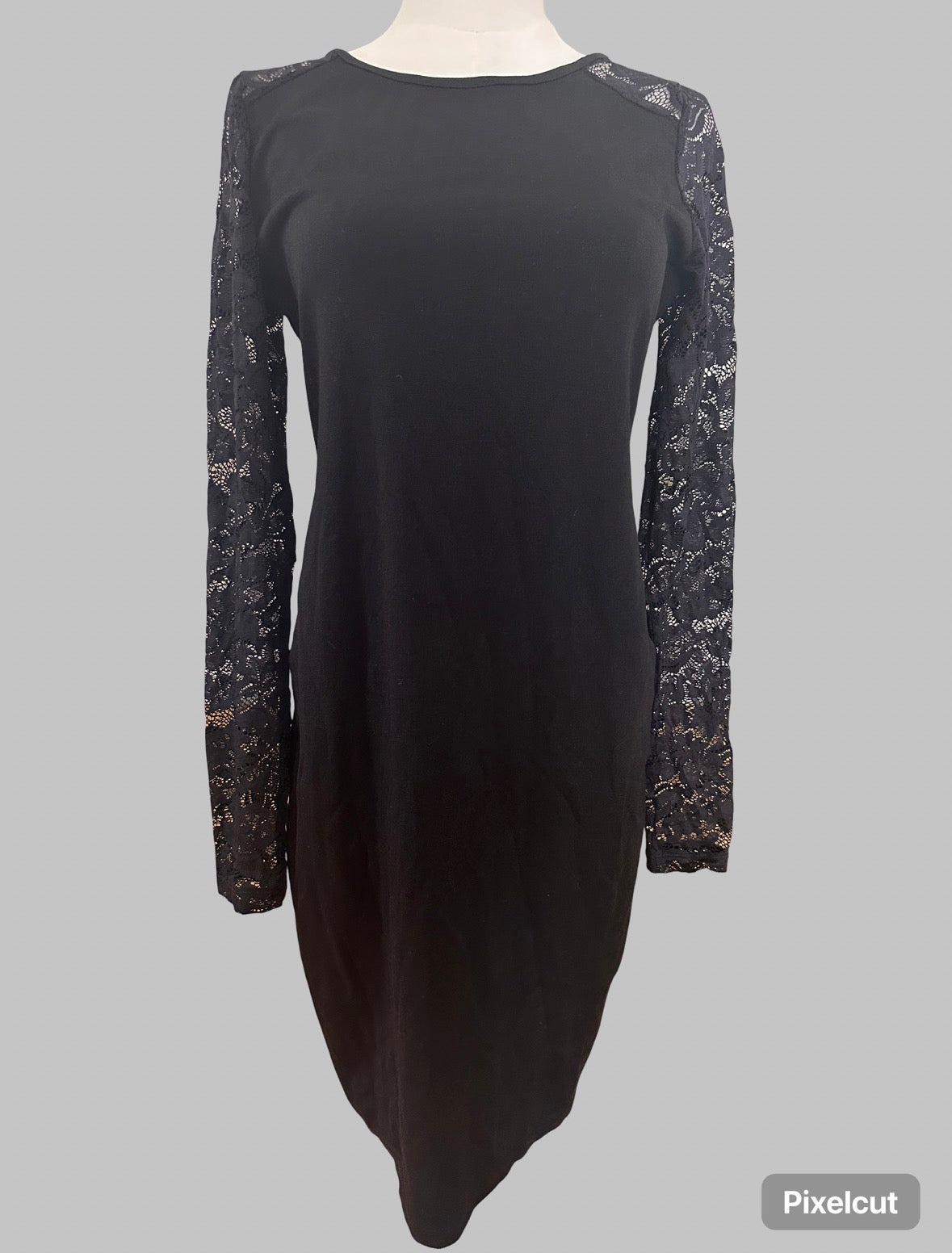 #163 H&M Mama Black Dress with Lace Sleeves - size M - EUC