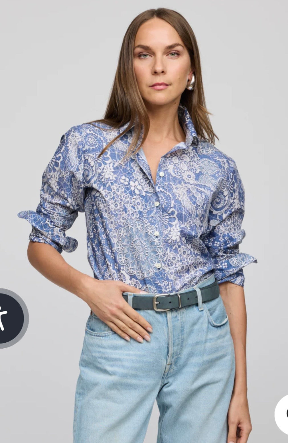 #130 NWT Hinson Wu Womens Sz XL Margot Blue Floral Button-Up Shirt $268